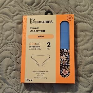 No Boundaries Blue and Black Floral Period  Bikini Underwear 2 Pair